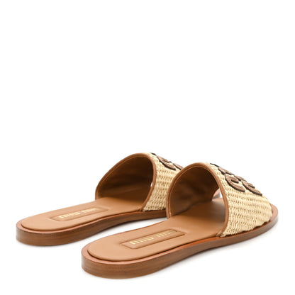 Miu Miu Stuoia Raffia Calfskin Logo Sandals 36 Naturale 5 of 9
