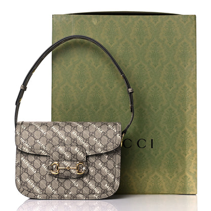 Gucci X BALENCIAGA GG Supreme Monogram Logo Print Horsebit 1955 Shoulder Bag Beige Ebony 10 of 10