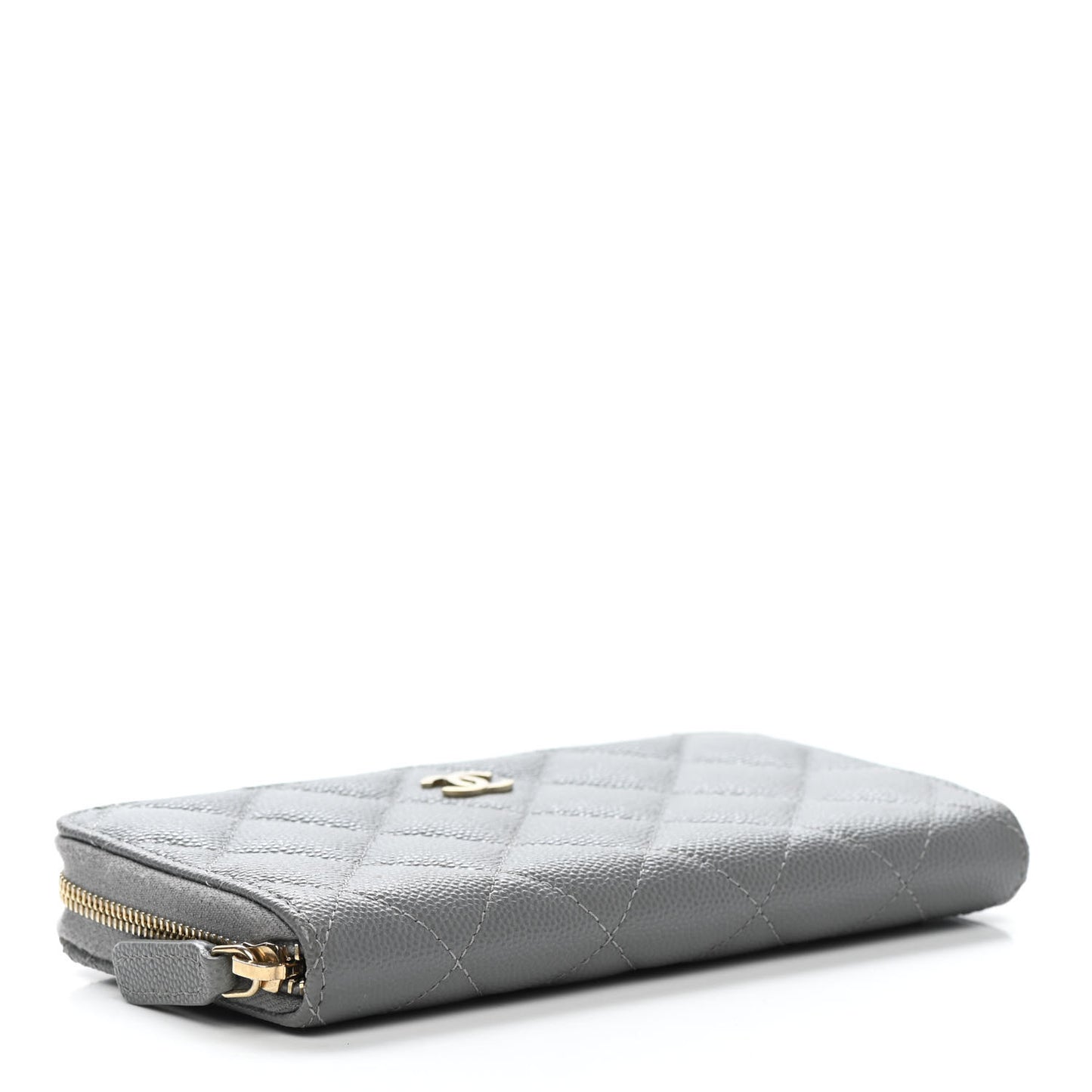 Caviar Quilted Small Gusset Zip Around Wallet Grey