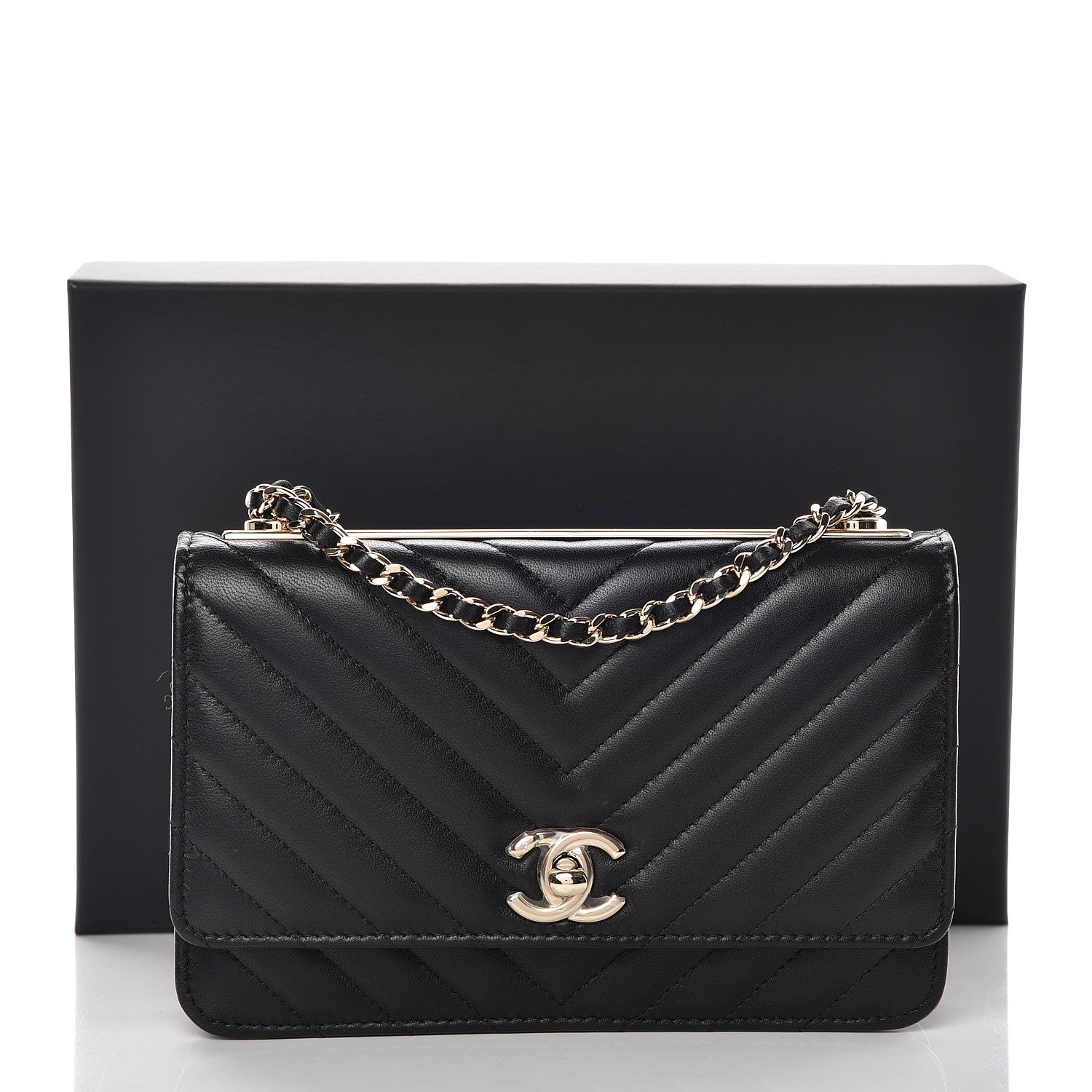 Chanel Lambskin Chevron Quilted Trendy CC Chain Wallet Black 13 of 13