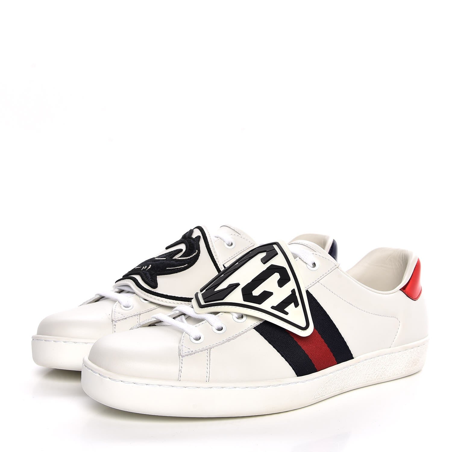 Gucci Calfskin Web Shark Embroidered Mens Ace Sneakers 8.5 White 3 of 12