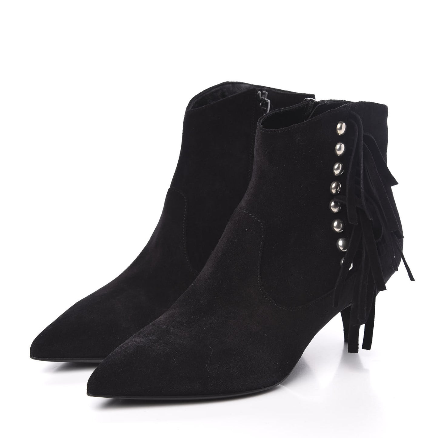 Suede Fringe Cat Ankle Boots 36 Black