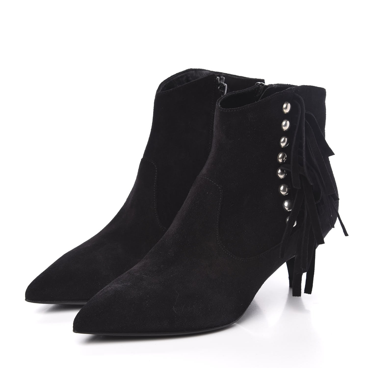 Saint Laurent Suede Fringe Cat Ankle Boots 36 Black 3 of 8