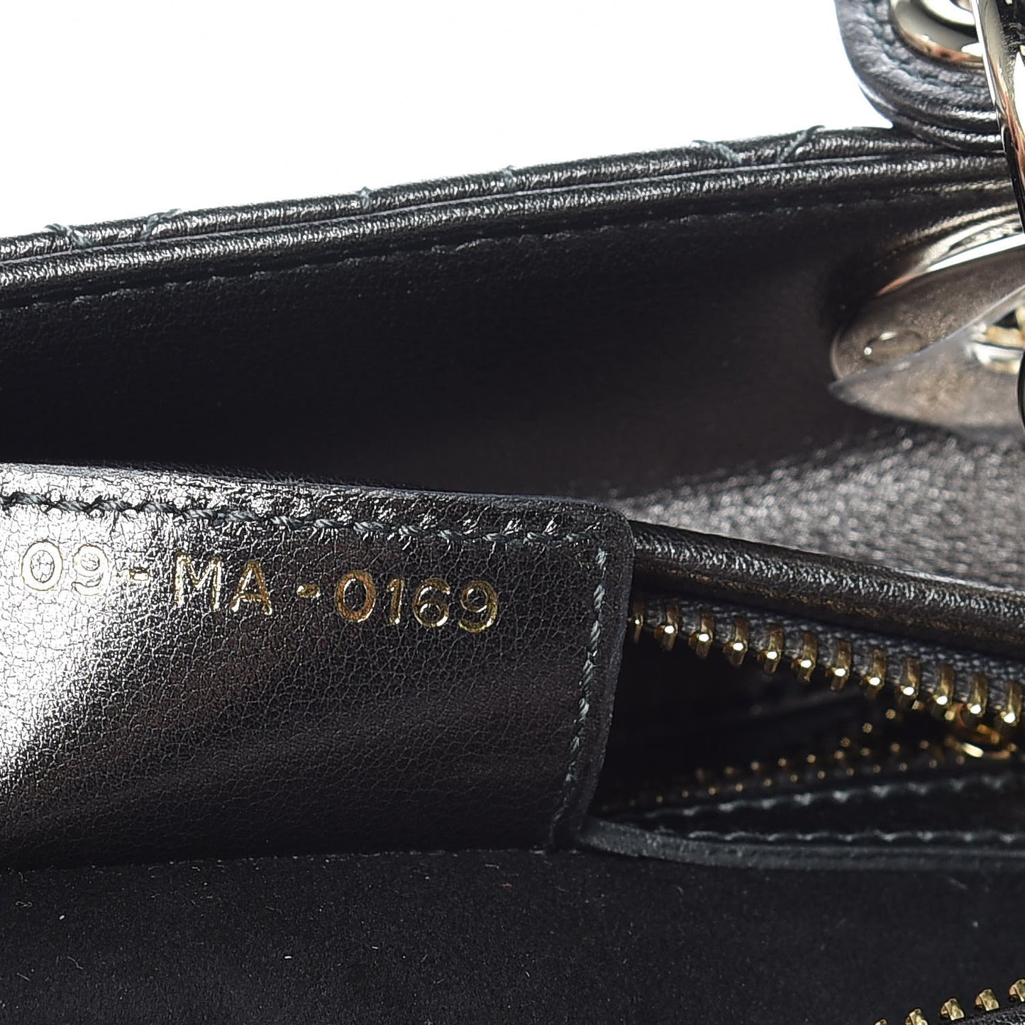 Metallic Calfskin Cannage Medium Lady Dior Gunmetal Grey