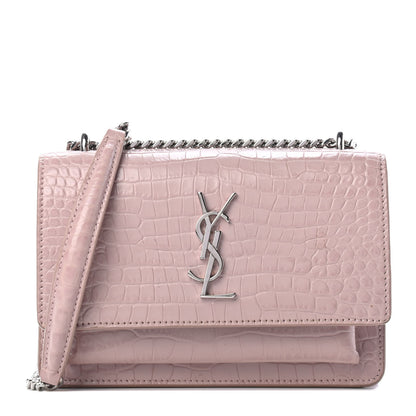 Saint Laurent Calfskin Crocodile Embossed Monogram Sunset Chain Wallet Marble Pink 1 of 4