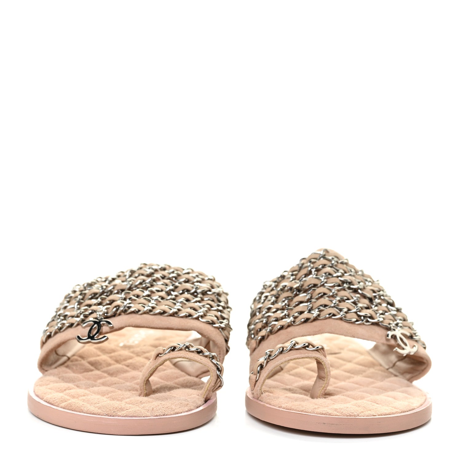 Chanel Lambskin Chain Flat Sandals 37.5 Beige 2 of 10