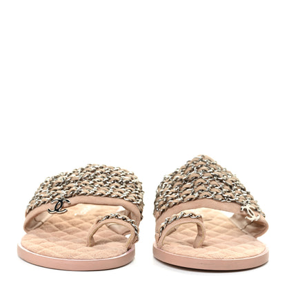 Chanel Lambskin Chain Flat Sandals 37.5 Beige 2 of 10