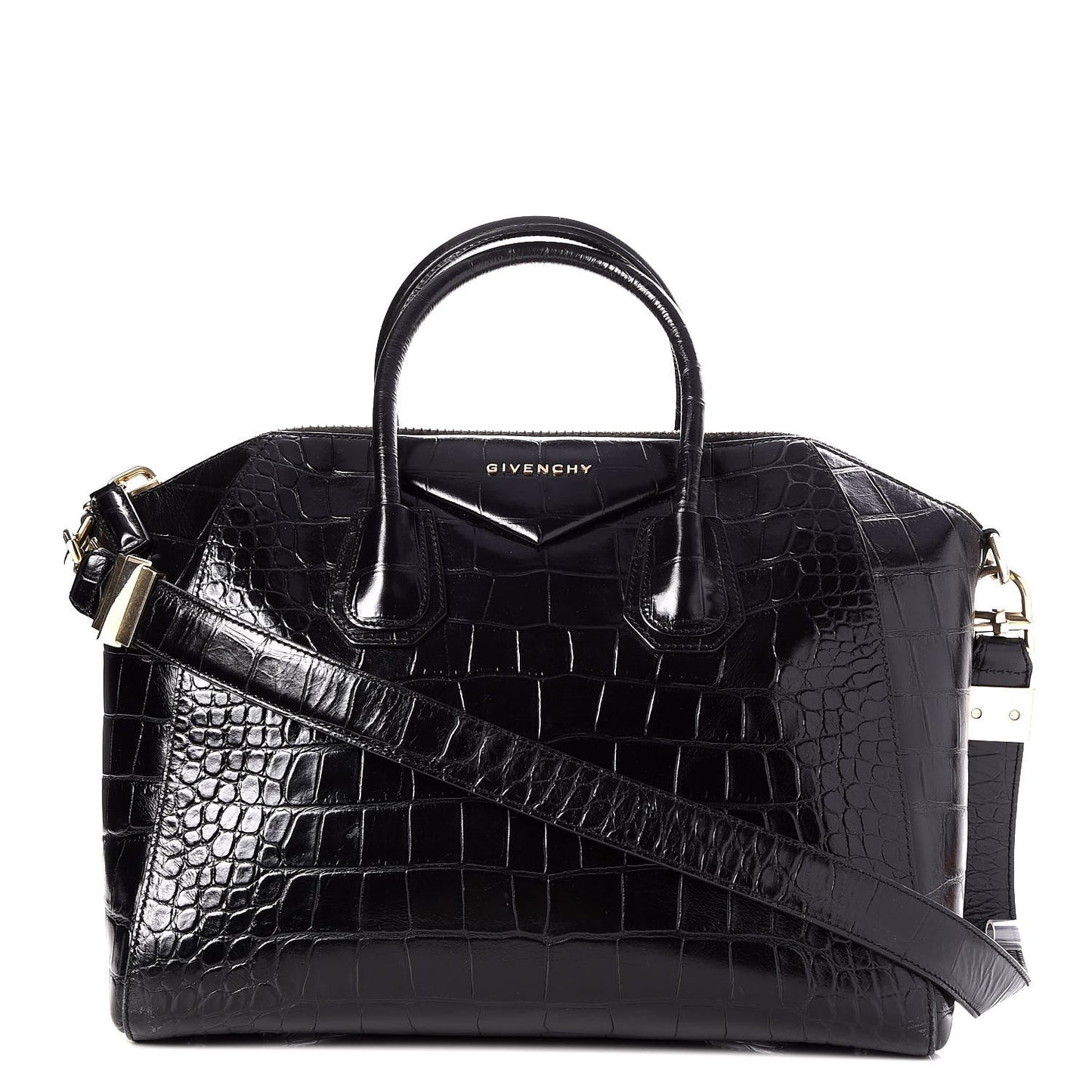Calfskin Crocodile Embossed Medium Antigona Black
