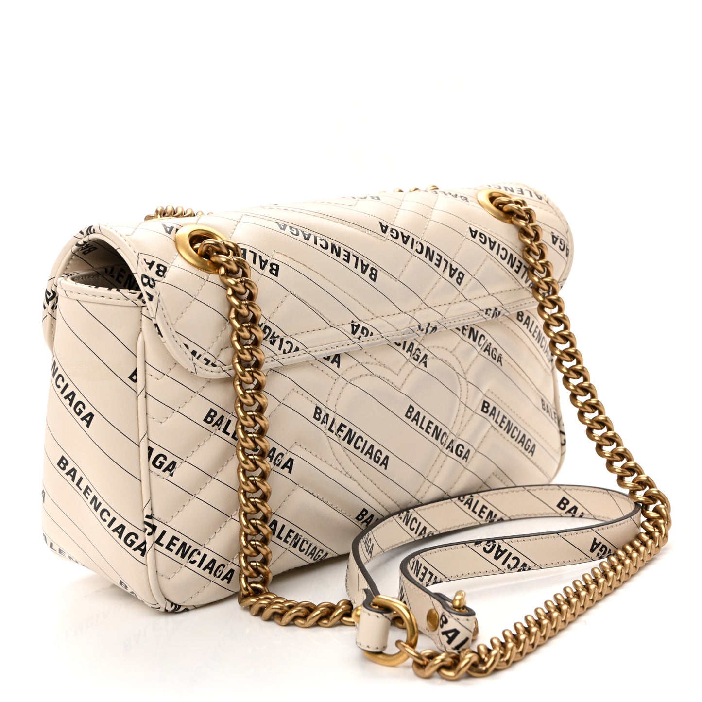 X BALENCIAGA Calfskin Matelasse Logo Print Small GG Marmont Shoulder Bag White