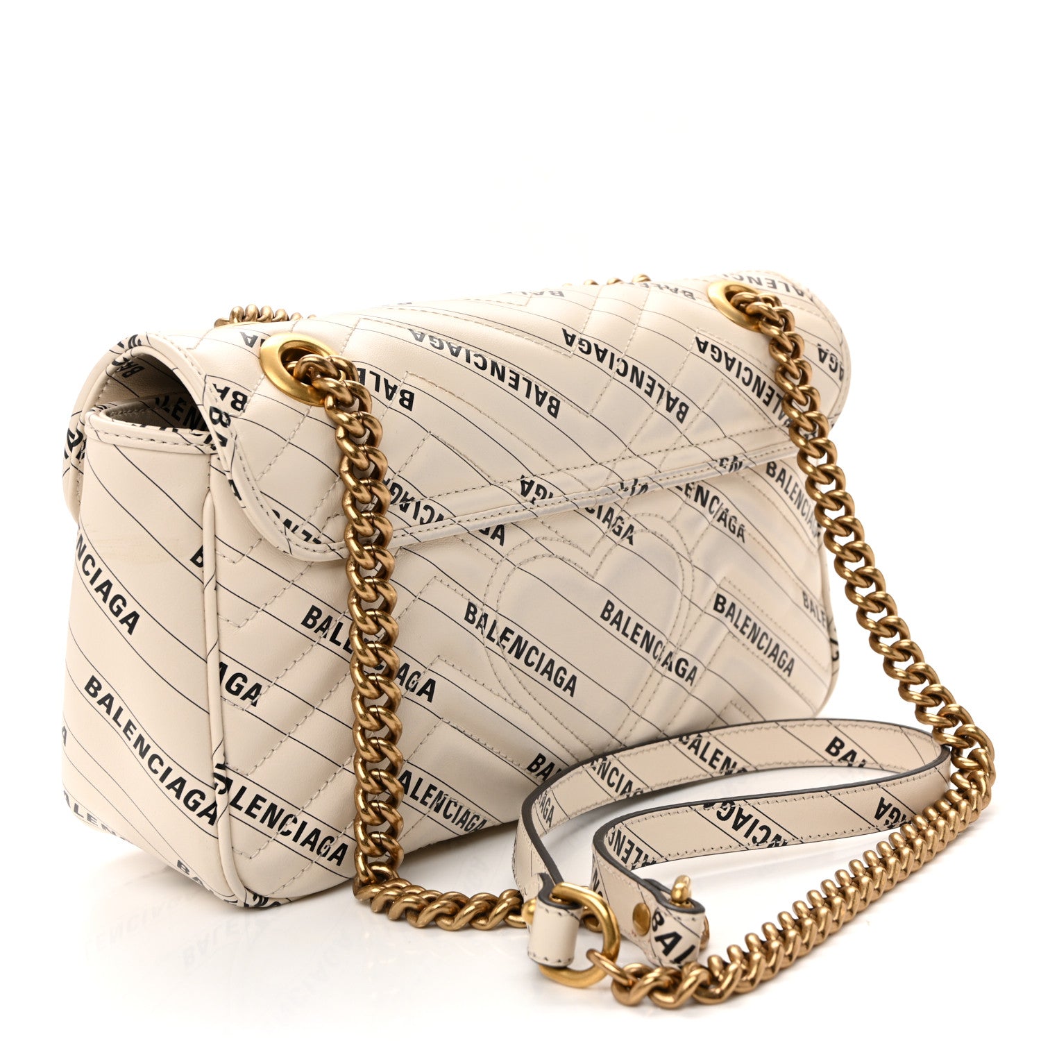 Gucci X BALENCIAGA Calfskin Matelasse Logo Print Small GG Marmont Shoulder Bag White 3 of 11