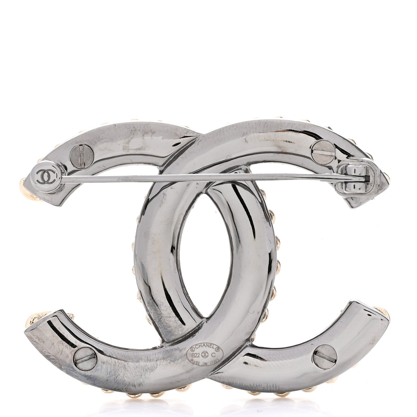 Metal CC Heart Brooch Gold Silver