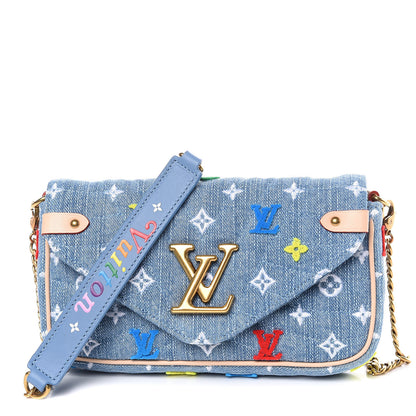 Louis Vuitton Embroidered Monogram Denim New Wave Chain Pochette Blue 1 of 10