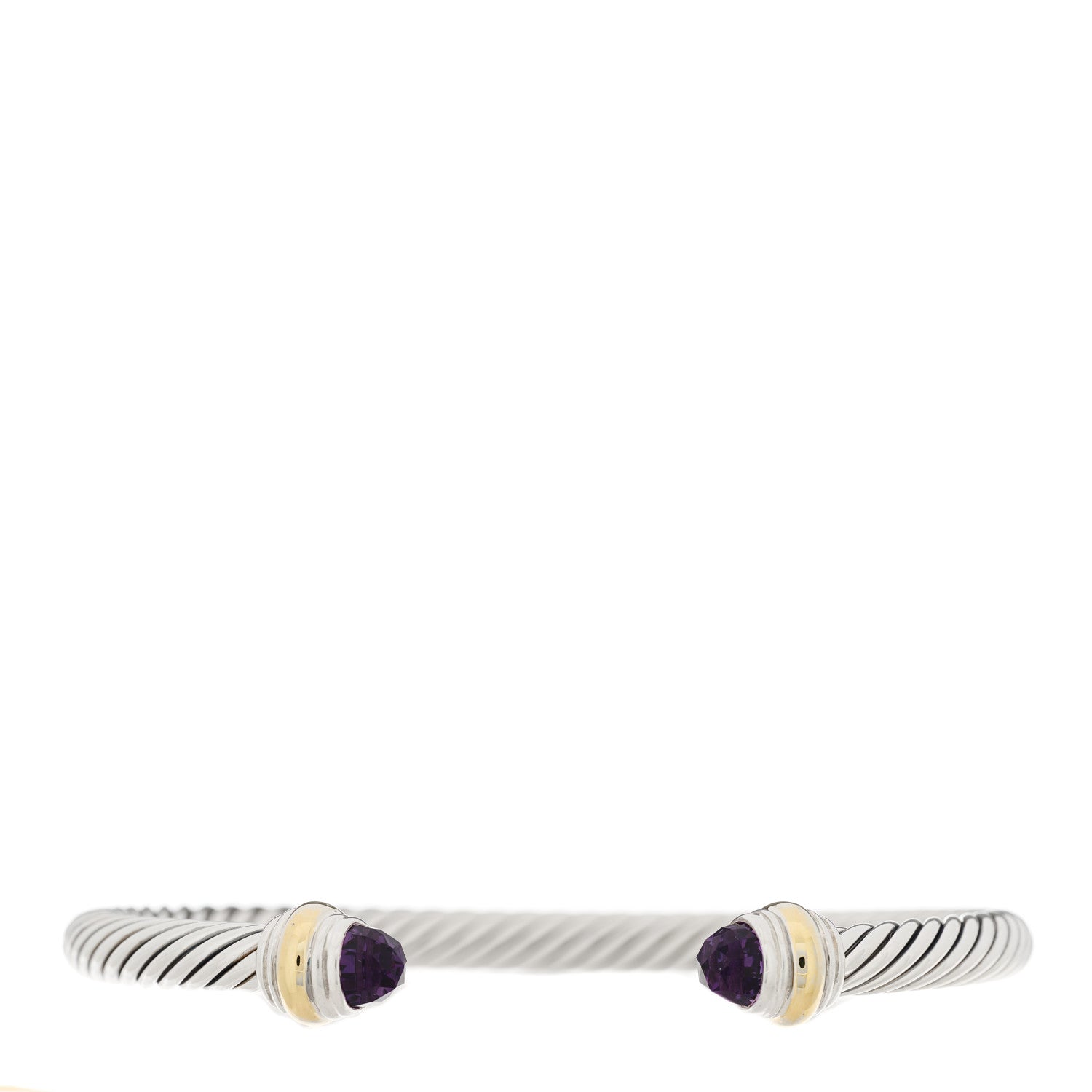 David Yurman Sterling Silver 14K Yellow Gold Amethyst 5mm Cable Classics Bracelet 1 of 4