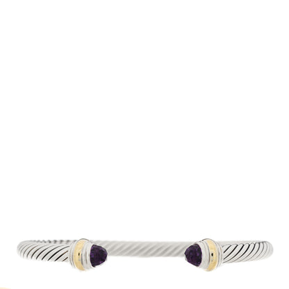 David Yurman Sterling Silver 14K Yellow Gold Amethyst 5mm Cable Classics Bracelet 1 of 4