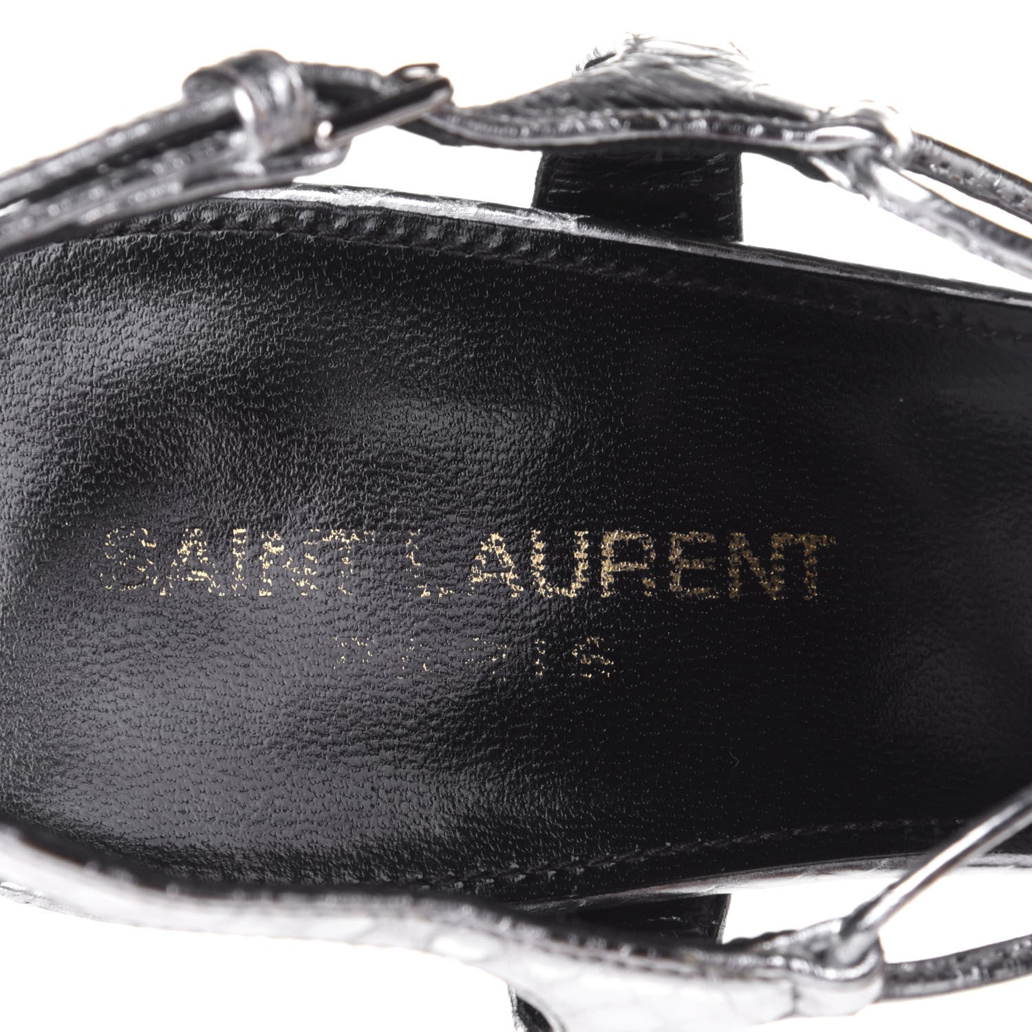 Saint Laurent Snake Calfskin Embossed Jane 110 Ankle Strap Sandals 40 Silver 9 of 10