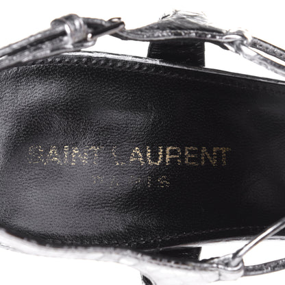 Saint Laurent Snake Calfskin Embossed Jane 110 Ankle Strap Sandals 40 Silver 9 of 10