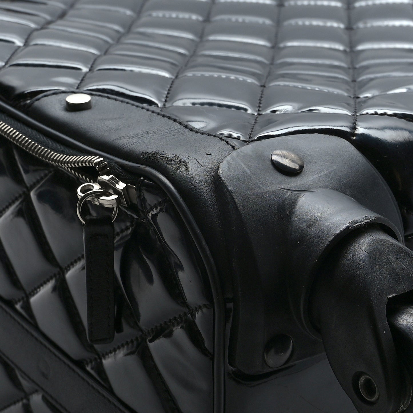 Vinyl Calfskin Quilted Trolley Rolling Luggage Black