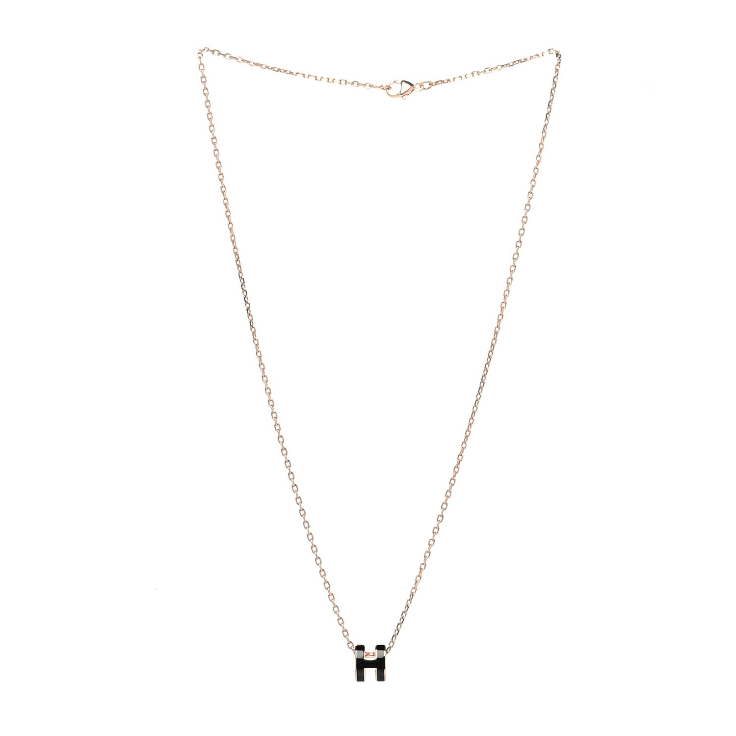 Hermes Lacquered Rose Gold Mini Pop H Pendant Necklace Black 3 of 6