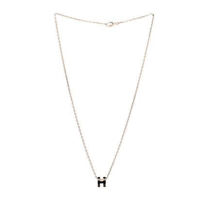 Hermes Lacquered Rose Gold Mini Pop H Pendant Necklace Black 3 of 6