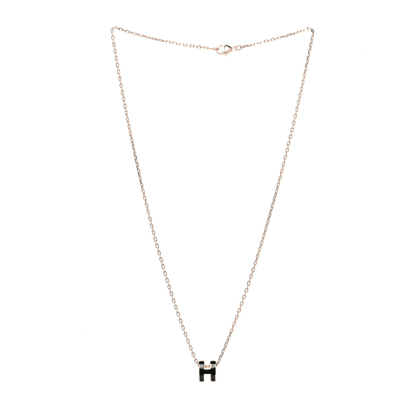 Lacquered Rose Gold Mini Pop H Pendant Necklace Black