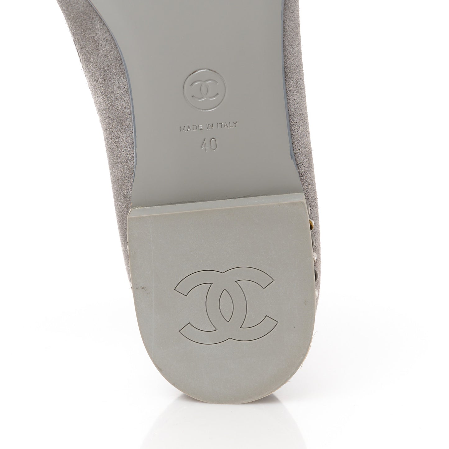 Suede Calfskin CC Chain Mocassin Loafers 40 Grey