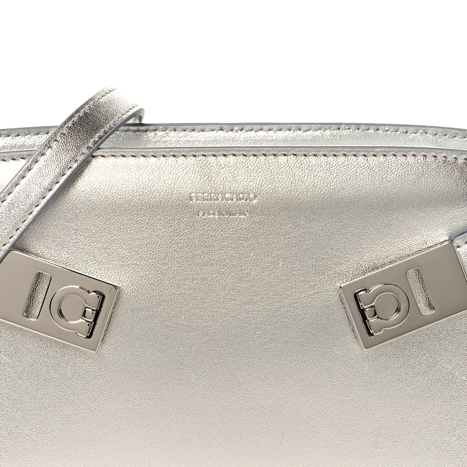 Salvatore Ferragamo Metallic Lambskin Mini Hug Crossbody Bag Argento 7 of 11