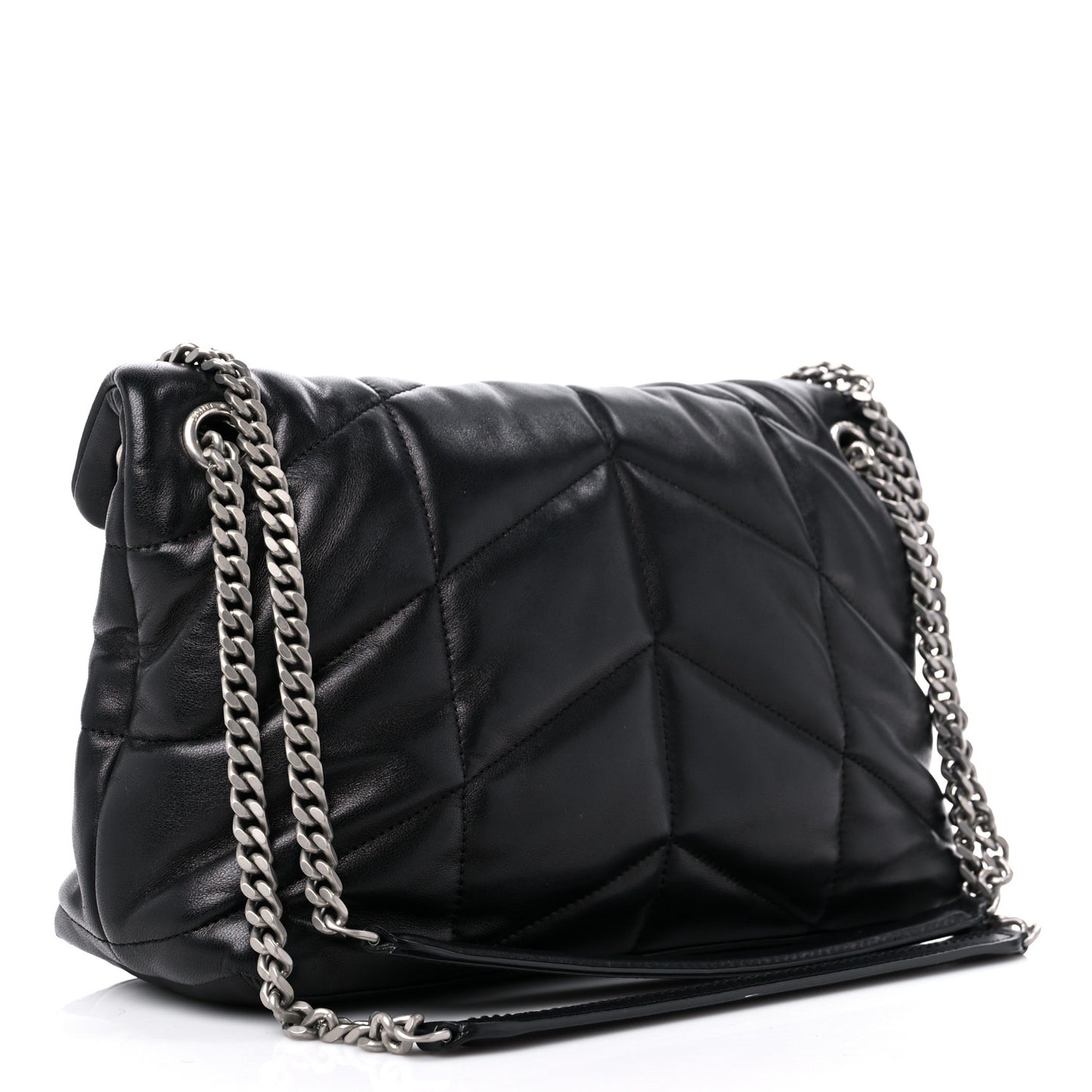 Lambskin Quilted Small Loulou Puffer Monogram Chain Satchel Black