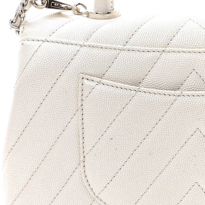 Chanel Iridescent Caviar Chevron Quilted Mini Coco Handle Flap White 11 of 17