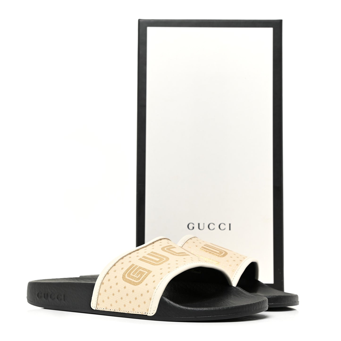 X SEGA Supreme Canvas GUCCY Stars Womens Slide Sandals 37 Mystic White Gold
