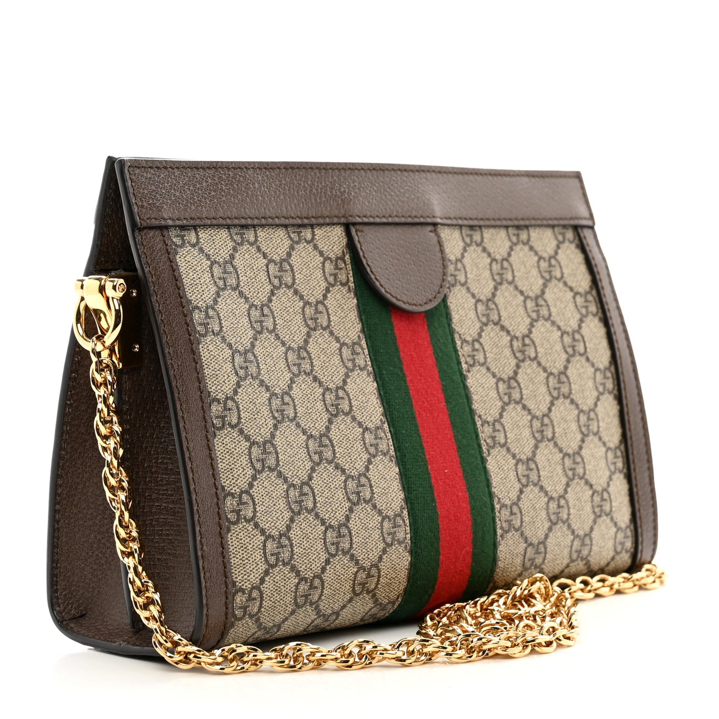 GG Supreme Monogram Web Small Ophidia Chain Shoulder Bag Brown