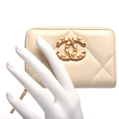 Chanel Lambskin Quilted 19 Zip Around Coin Purse Wallet Beige 2 of 8