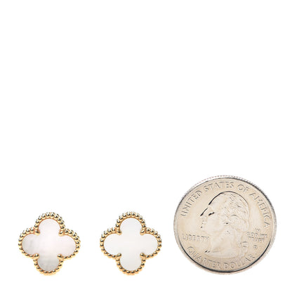 Van Cleef & Arpels 18K Yellow Gold Mother of Pearl Vintage Alhambra Earrings 2 of 6