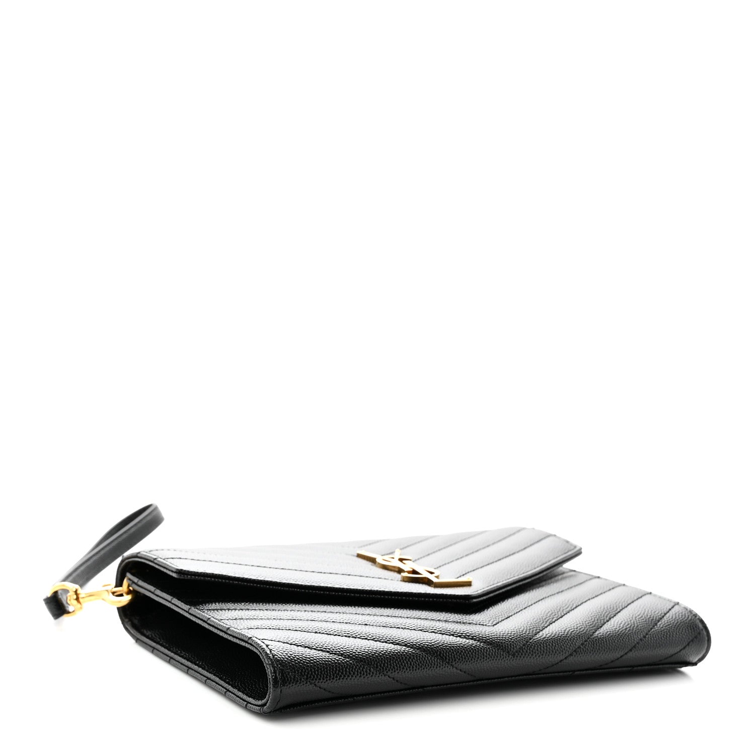 Saint Laurent Grain De Poudre Matelasse Chevron Monogram Envelope Clutch Black Black 4 of 11
