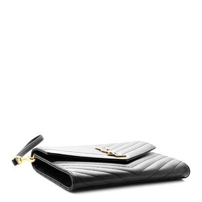 Saint Laurent Grain De Poudre Matelasse Chevron Monogram Envelope Clutch Black Black 4 of 11