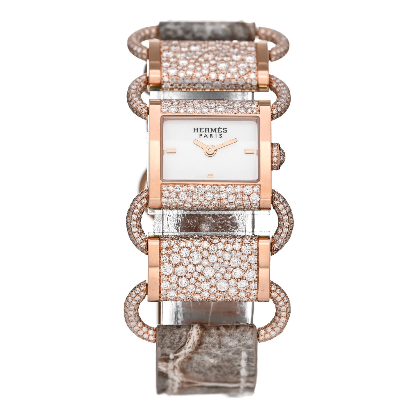 18K Rose Gold Crocodile Diamond 17mm Klikti Quartz Watch Himalayan