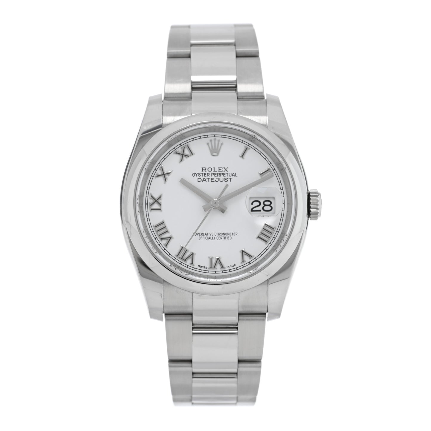 Stainless Steel 36mm Oyster Perpetual Datejust Watch White Roman 116200