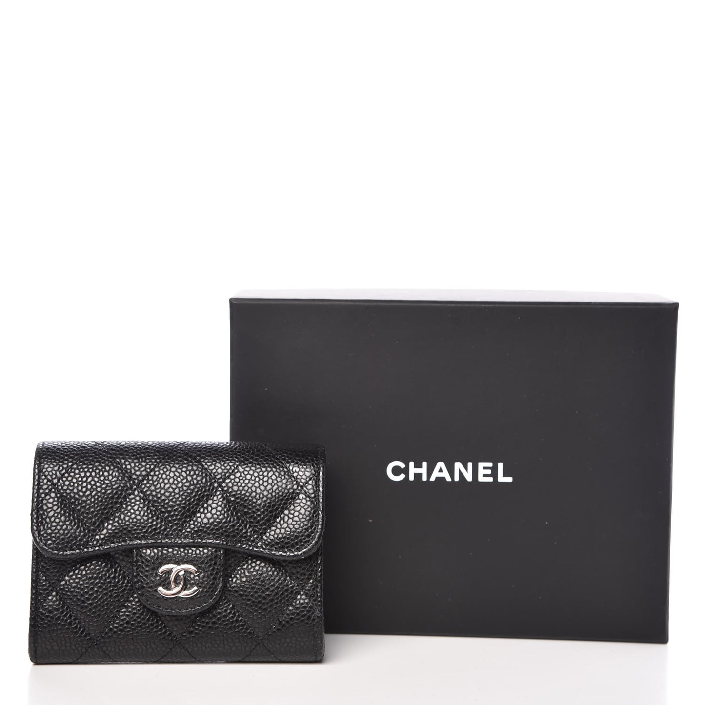 Caviar Quilted Flap Card Holder Wallet Black