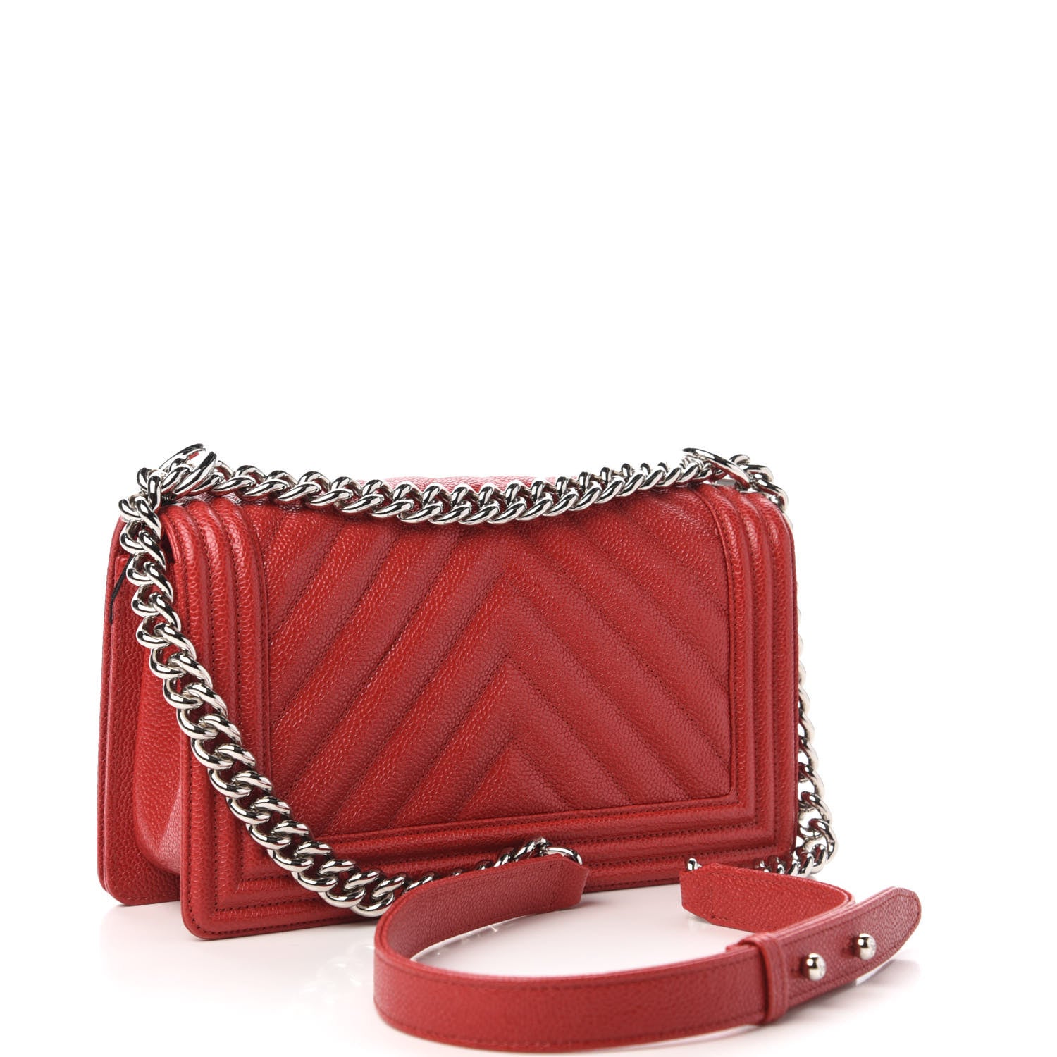 Chanel Caviar Chevron Quilted Medium Boy Flap Red 4 of 12