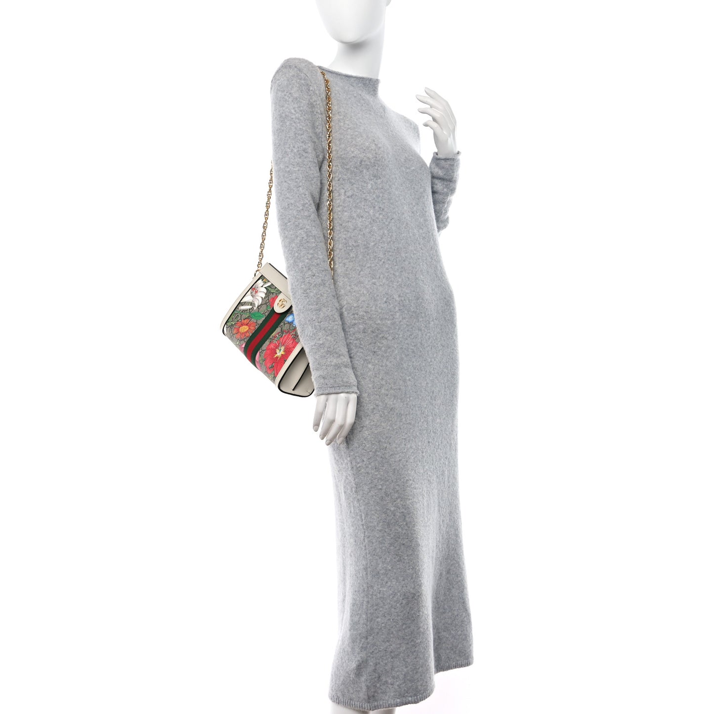 GG Supreme Monogram Flora Web Small Ophidia Chain Shoulder Bag White