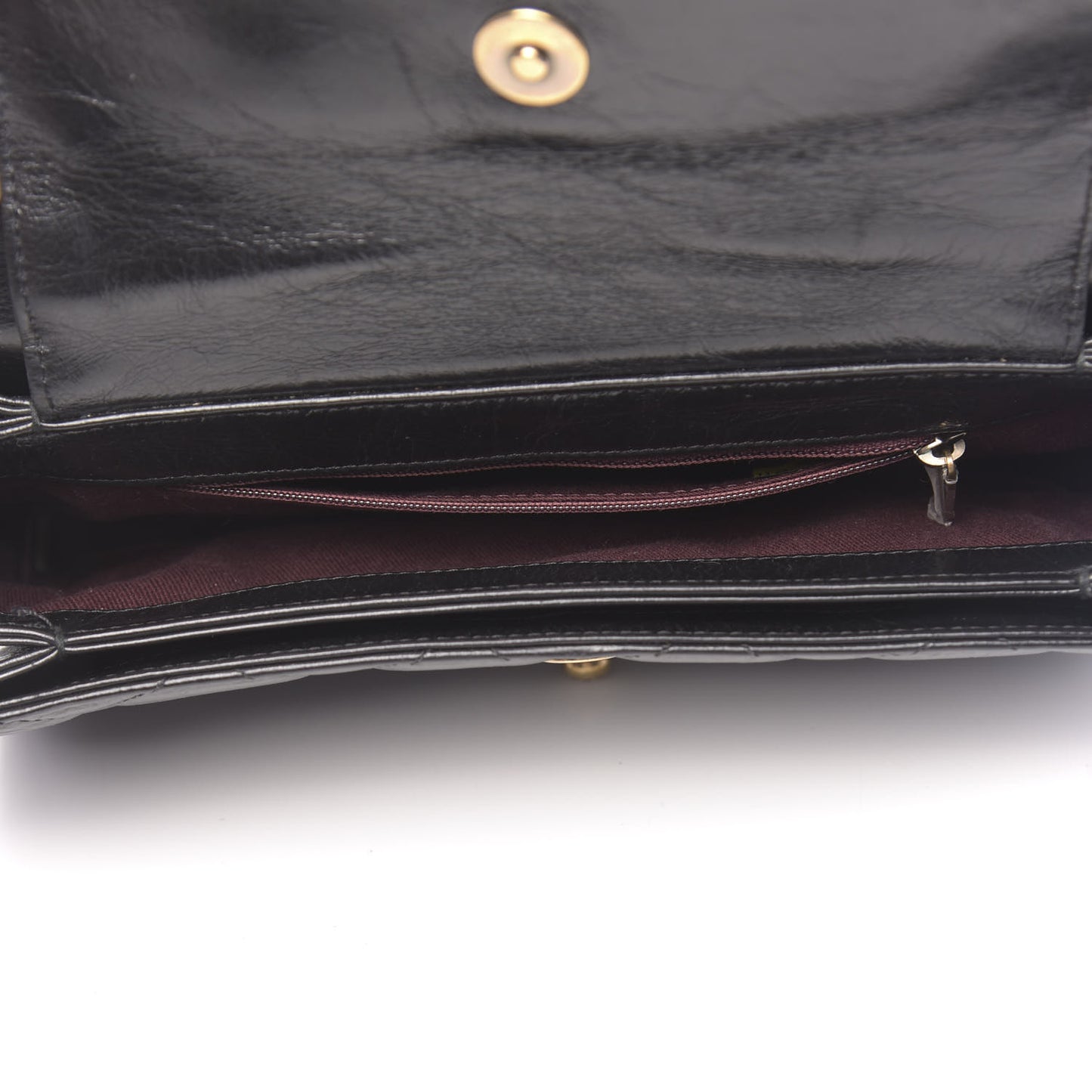 Glazed Calfskin Quilted Medium Perfect Edge Flap Black