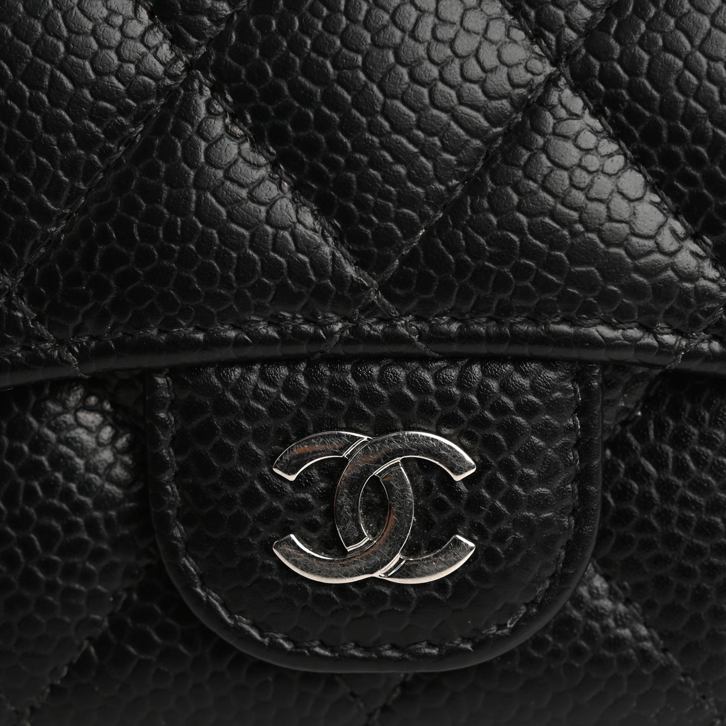 Caviar Quilted Flap Card Holder Wallet Black