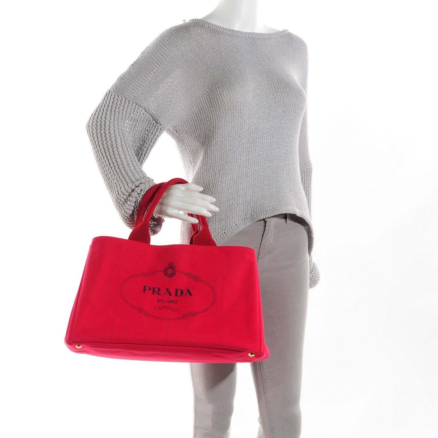 Prada Canapa Logo Shopping Tote Rosso 3 of 10