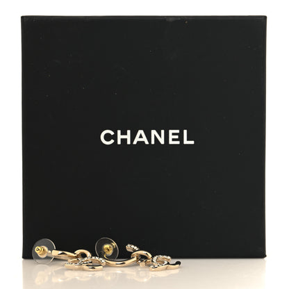 Chanel Crystal Bead CC Hoop Drop Earrings Light Gold 5 of 5