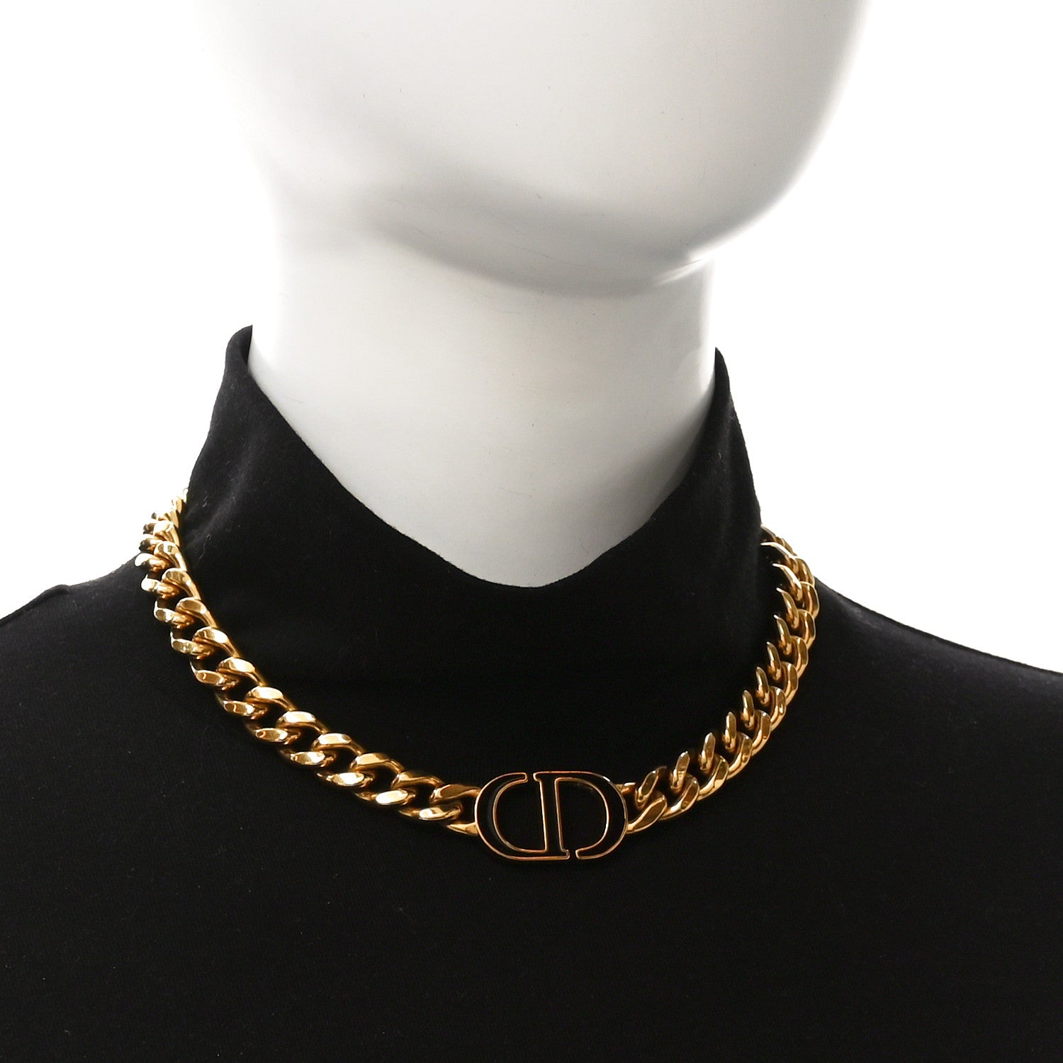 Christian Dior Metal CD Choker Necklace Gold Black 1813521