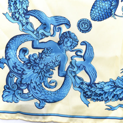 Gucci Silk Mermaid Print Scarf Blue Cream 2 of 4