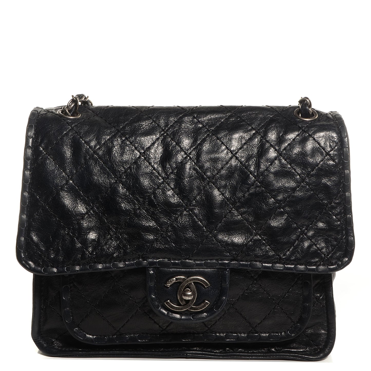 Aged Crumpled Calfskin Vintage Small Flap Black
