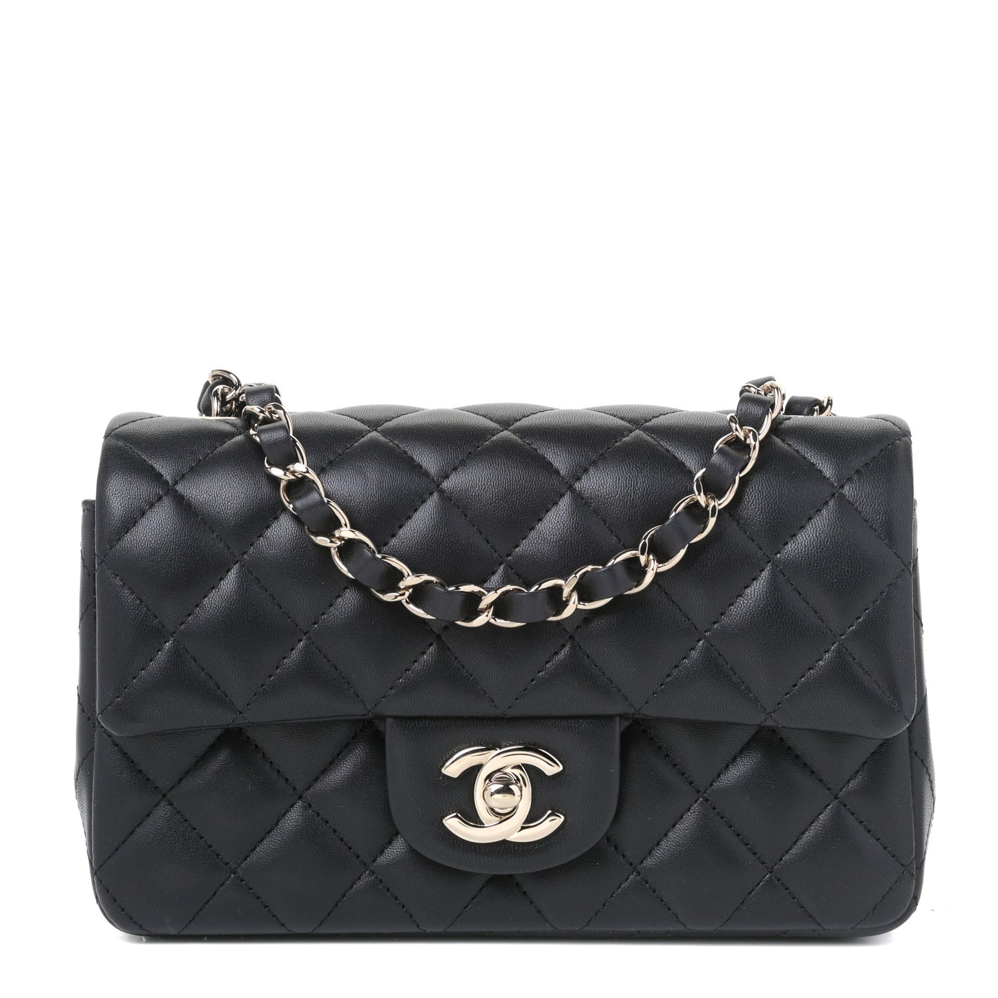 Lambskin Quilted Mini Rectangular Flap Black