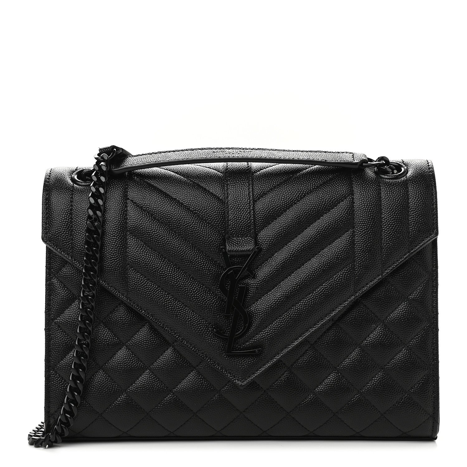Saint Laurent Grain De Poudre Textured Mixed Matelasse Triquilt Medium Monogram Satchel Black 1 of 9