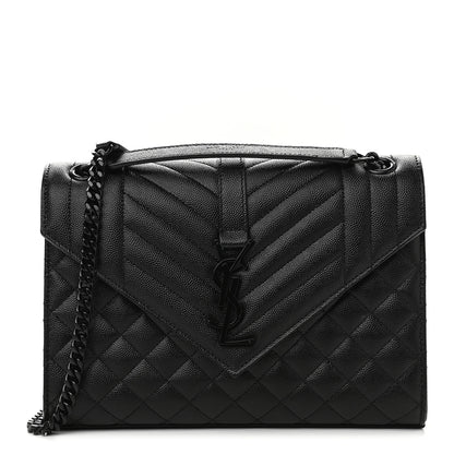 Saint Laurent Grain De Poudre Textured Mixed Matelasse Triquilt Medium Monogram Satchel Black 1 of 9