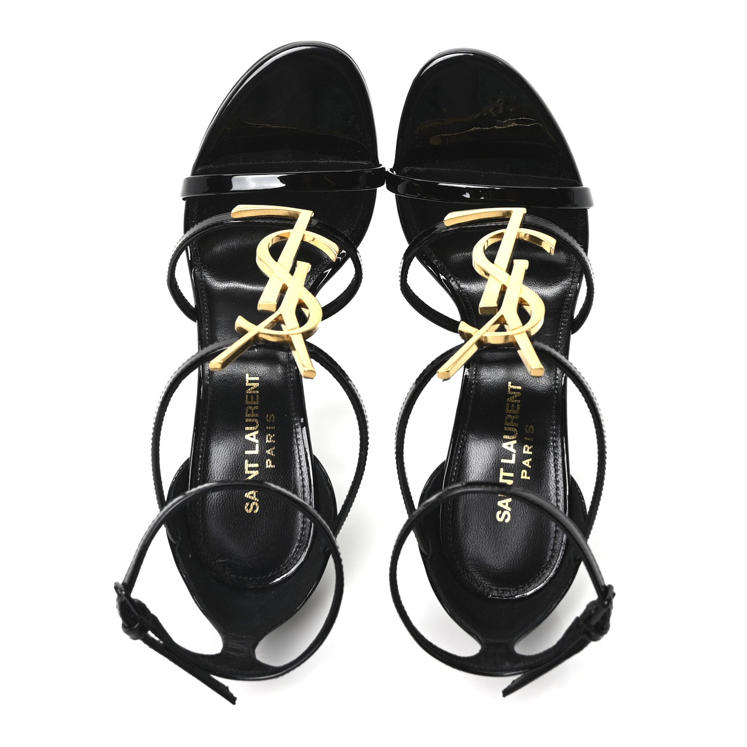 Saint Laurent Patent Cassandra 100 Ankle Strap Sandals 36 Black 2 of 9